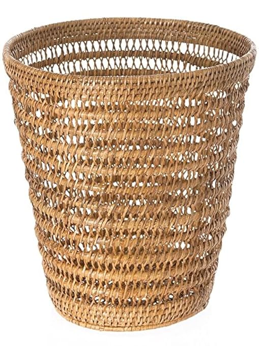 KOUBOO La Jolla Rattan Mesh Round Waste Basket Garbage Container Bin Wicker Waste Basket Woven Trash Can Rubbish Basket for Bedroom Bathroom 11 x 11 x 12 Honey Brown