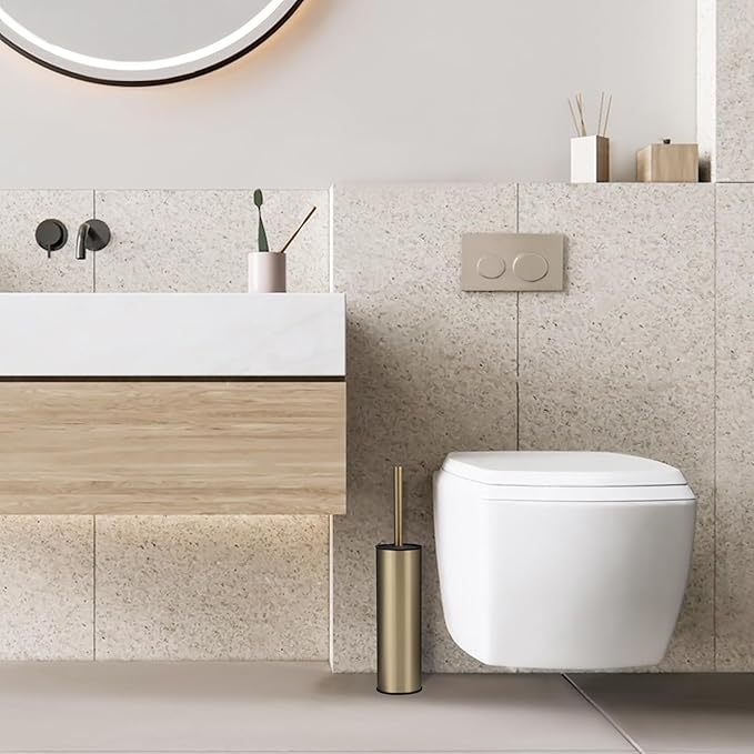BGL Brushed Gold Toilet Brush and HolderStainless Steel Toilet Brushes for Bathroom with Holder