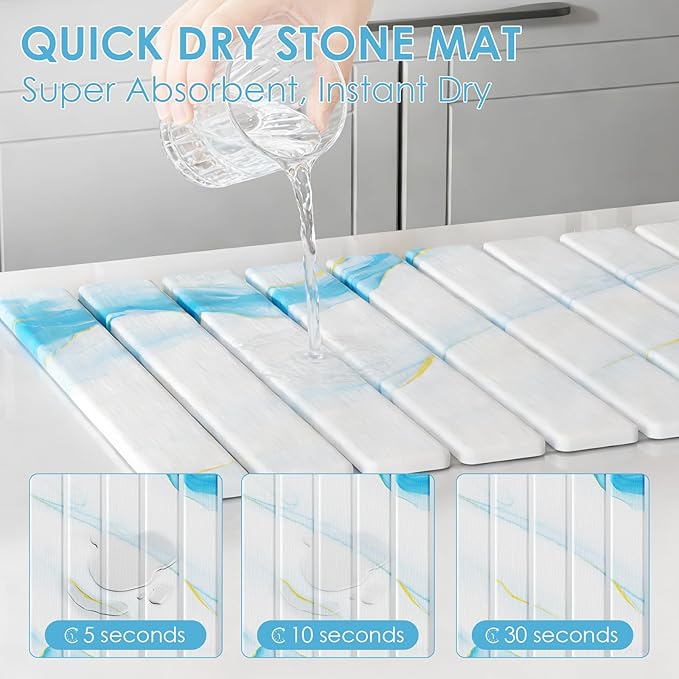 Stone Dish Drying Mat for Kitchen Counter 4-Piece Set with Diatomaceous Earth Dish Drying Mat Stone Faucet Mat and Small Drying Mat Super Absorbent Quick Dry for Dishes Cups Bottles