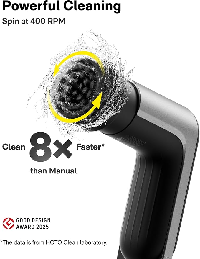 HOTO Grip™ Cordless Electric Spin Scrubber IPX7 Waterproof Lightweight at 0.65 lb with 6 Brush Heads Powerful Cleaning Scrubber for Bathroom Kitchen Tile Shower