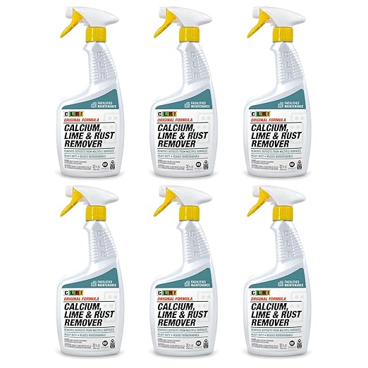 CLR PRO Calcium Lime &amp Rust Remover - Quickly Removes Calcium and Lime Deposits Stubborn Rust Stains and Household Hard Water Deposits (32 Ounce Spray (Pack of 6))