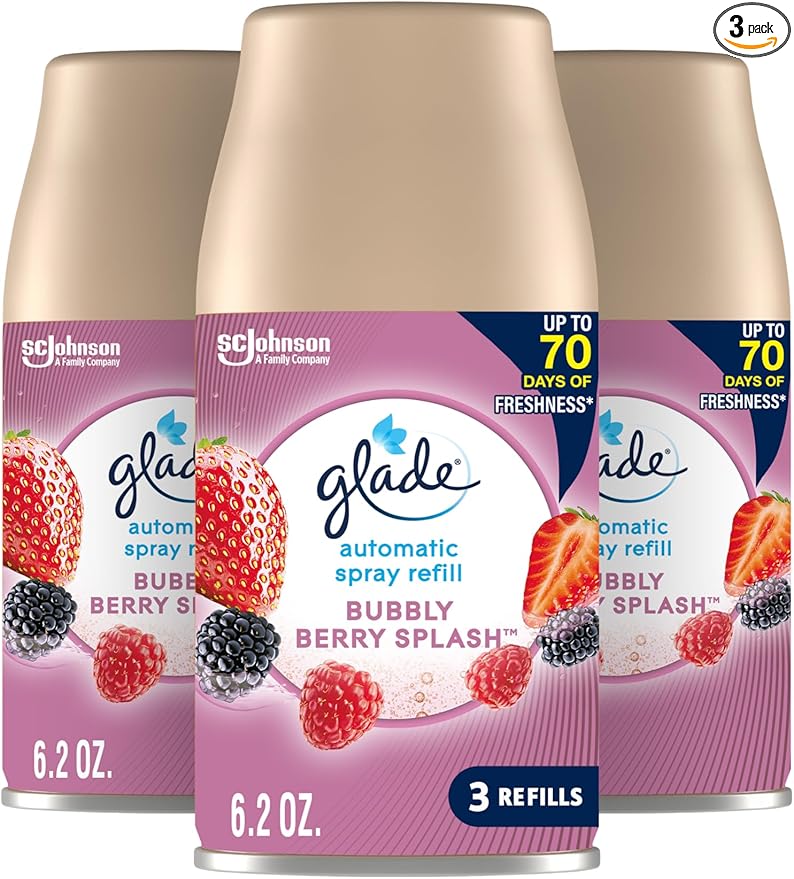 Glade Automatic Spray Refill Air Freshener for Home and Bathroom Bubbly Berry Splash 6.2 Oz 3 Count