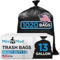 Black 13 Gallon Trash Bags – Bulk 1020 Count – Tall Kitchen Garbage Bags – 13 Gal Unscented Plastic Can Liners for Bathroom Office Janitorial Commercial Industrial Municipal – Drawstring-Free