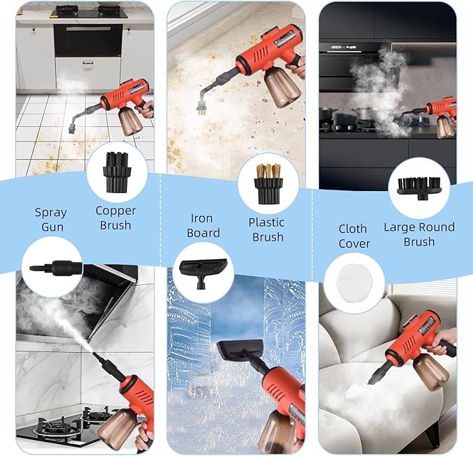 Handheld Steam Cleaner 1500W Portable Steamer for Cleaning with 600ml Removable Tank &amp 7 Accessories - Adjustable 3-Temperature Control Fast Heating &amp Deep Cleaning for Home (US plug)