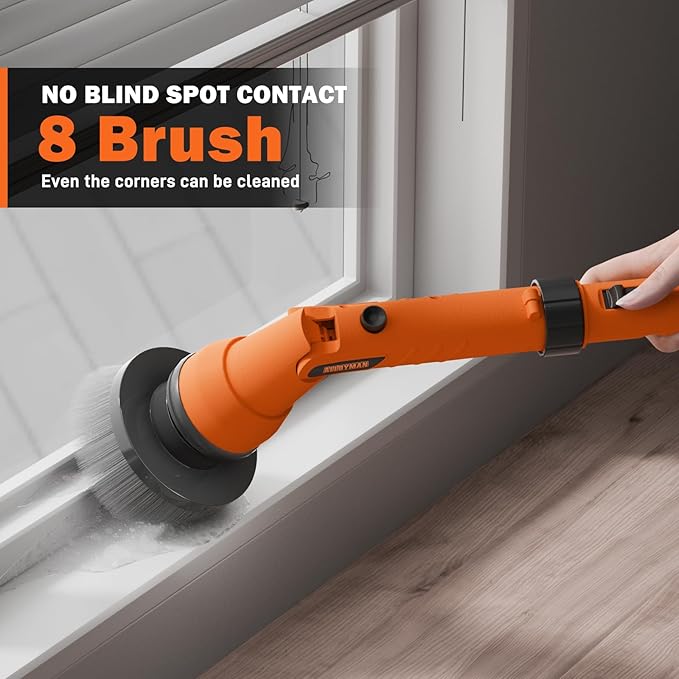 20V Electric Scrubber for Cleaning Floors Walls - 2 Replaceable Battery Design for Outdoor Garden and Patio Cleaning Stubborn Stains Telescopic Handle8 Replaceable Brush Heads