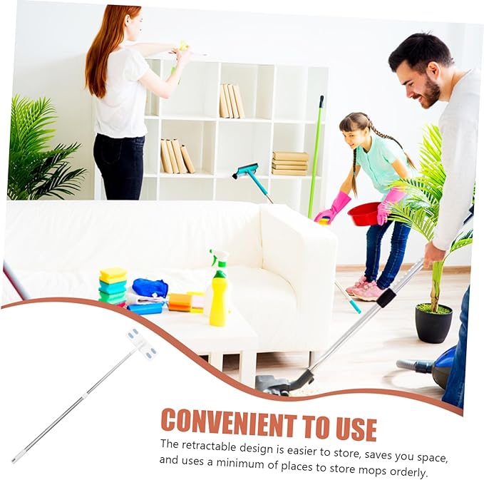 Mikinona Detachable Flat Dust Mop with Retractable Handle for Household Floor Cleaning Face Towel Refill Compatible Easy Use Dust Mop for Hardwood and Ceramic Compact Storage Design