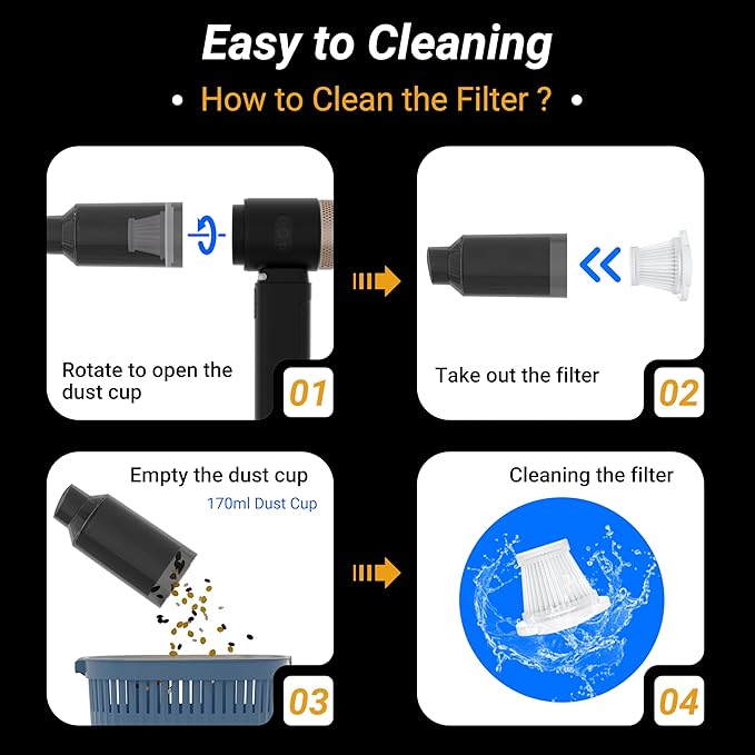 Car Vacuum Portable Cordless 18000PA High Power Handheld Vacuum Cleaner Mini Cordless Rechargeable Vacuum with LED Light and Multi-Nozzles for Car Home Office Keyboard Pet (Black Gold)