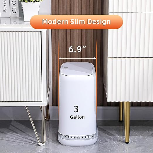 funest Bathroom Trash Can 3.3 Gallon Slim Trash Can with Lid Adsorption Garbage Can with Press-Top Lid Small White Narrow Plastic Trash Bin for Bathroom Office Bedroom Living Room