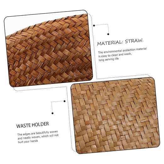 Healifty Hand Woven Straw Wastebasket Medium Rustproof Household Waste Can for Living Bedroom Office Open Top Rubbish Container with Stable Frame and Smooth Edges Random Color