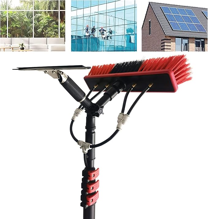 Glass Cleaning Brush Home Water Fed Telescopic Pole Kit Solar Panel Brush Rotating for Photovoltaic Panel30FT Window Cleaning Pole for Water/Hose Fed Window Cleaner Ideal for Cleaning Photo