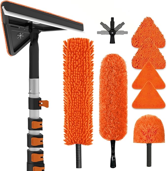 30FT Reach Duster Cleaner Kit Dusters for Cleaning with Extension Pole Baseboard &amp Wall and Window Cleaner Mop for Fan Blades High Ceiling and Cobweb