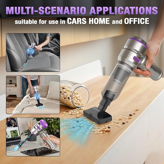 Car Vacuum Portable Cordless 18000PA High Power Mini Vacuum Cleaner Hand Vacuum Cordless Rechargeable with with Brushless Motor for Car Detailing Keyboard Cleaner Home Cleaning(Purple)