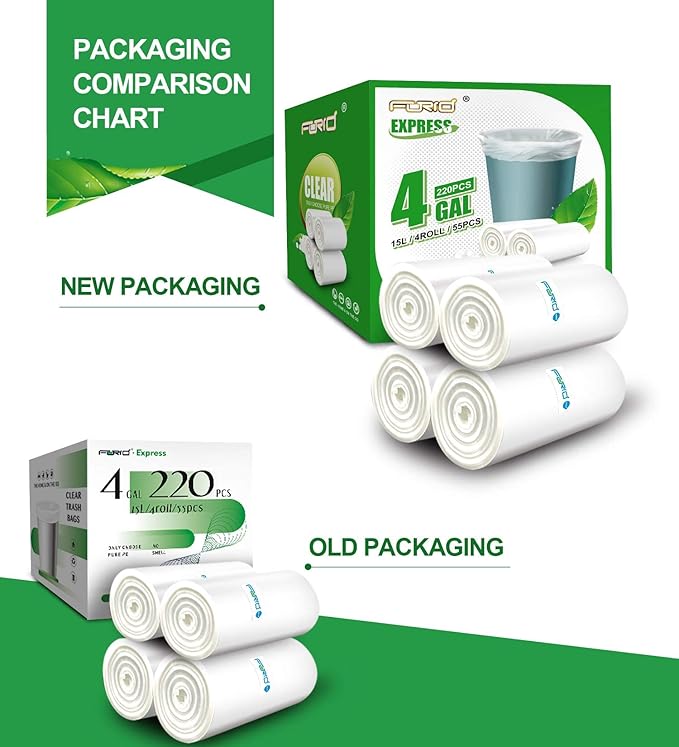 FORID Clear Small Trash Bags 4 Gallon Garbage Bags Wastebasket Bin Liners 330 Count Plastic Trash Bags for Bathroom Bedroom Office Trash Can 15 Liters - Durable &amp Thick Trash Bag (Pack of 2)