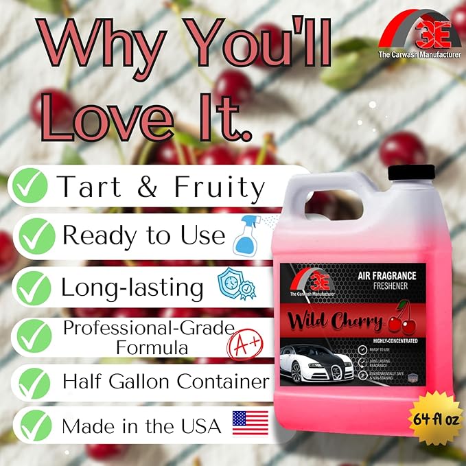 3E Car Air Freshener Concentrate – 64 oz – Professional Automotive Fragrance – Multiple Scents (Cherry)