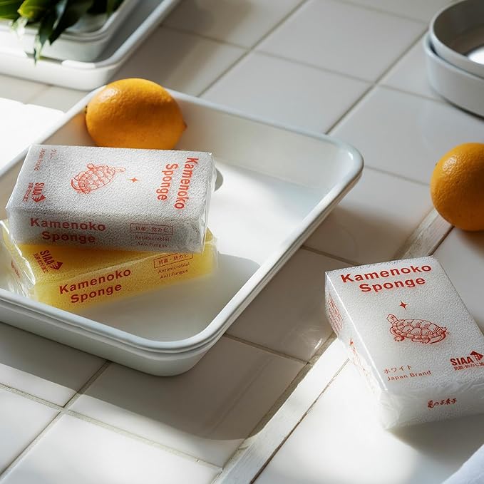 Kamenoko Sponge - Grey - Set of 6 - Kitchen Sponges for Cleaning Dishes and Pans - Odor-Resistant - Made in Japan
