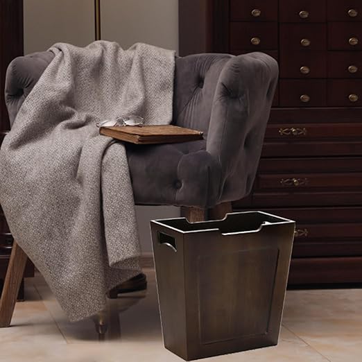 TOPZEA Bamboo Waste Basket Rectangular Narrow Trash Can with Handles Wooden Slim Wastebasket Small Garbage Cans for Bathroom Bedroom Kitchen Craft Room Office RVs 10.5x6x11