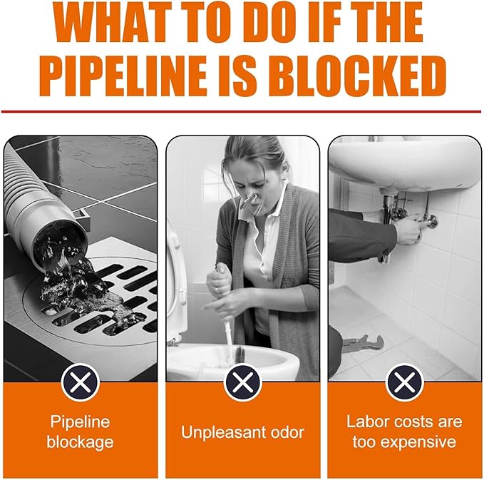 Powerful Pipe Unclogging Liquid for Kitchen and Toilet - Fast Acting Drain Cleaner to Remove Hair Grease &amp Odor Keep Drains Fresh &amp Clear(2PCS)