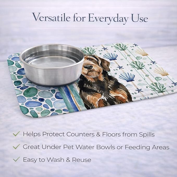 Caroline's Treasures Black and Tan Otterhound Coastal Sea Glass Dish Drying Mat Absorbent Dish Drying Mat Pad for Kitchen Counter Dish Drainer Mat for Countertop 14 x 21 Multicolor