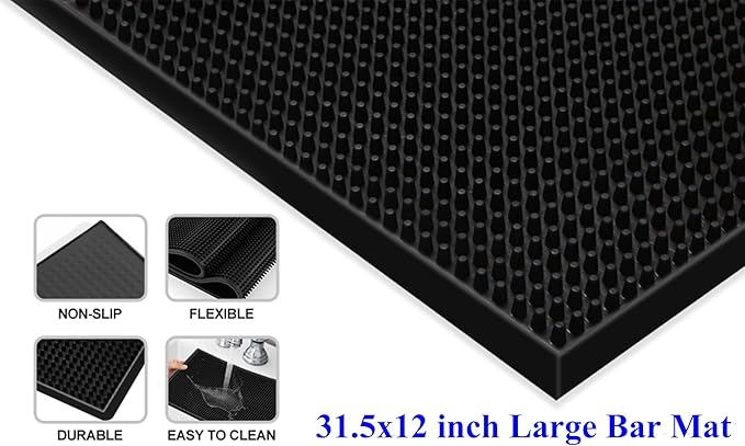 4 Pack Bar Mat Dish Drying Mat Large 31.5in x 12in Rubber Thick Durable Service Bar Mat for Home Kitchen Countertop Mat Espresso Coffee Bar Mat Black