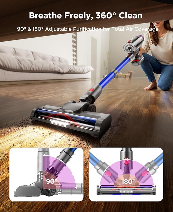 Cordless Stick Vacuum Cleaner for Home: Power Suction Vacuum Tangle-Free Lightweight Design &amp 2600mAh Detachable Battery Up to 50mins Runtime for Pet Hair Carpet Hardwood Floor