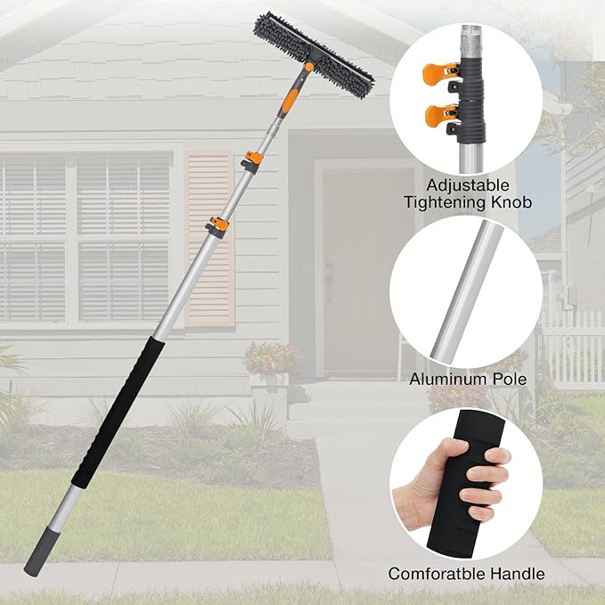 20FT Reach Window Squeegee with 5-13 FT Extension Poles Extra-Large 14 Window Squeegee Window Cleaning Kit with Telescopic PoleWindow Cleaner Tool with Adjustable Head for High Window Glass RV