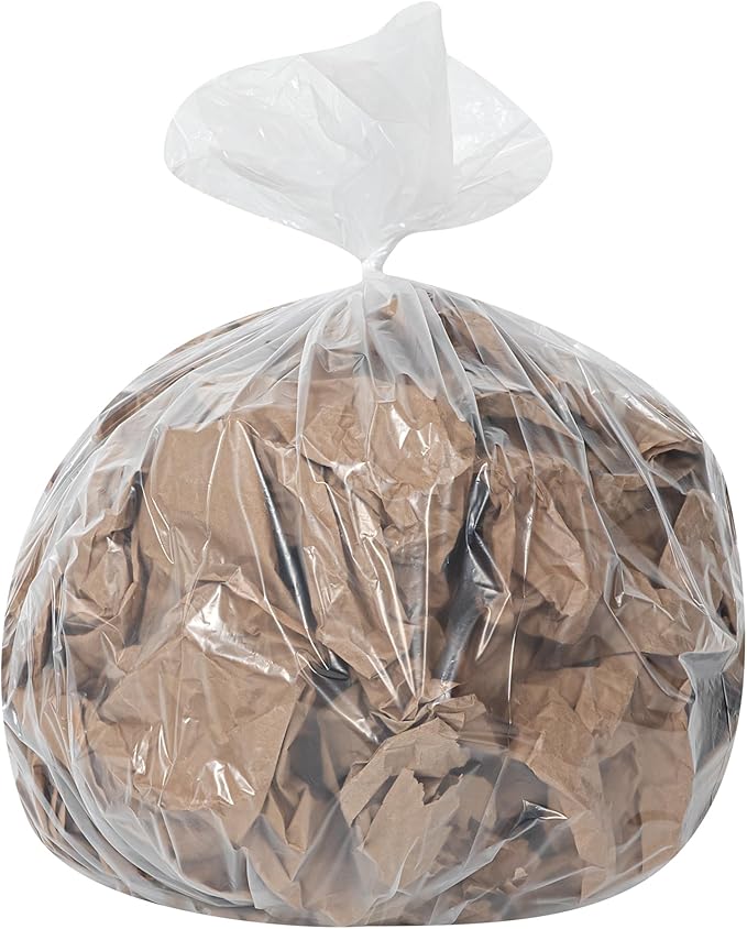 Restaurantware-RW Clean 33 Gallon Trash Bags 100 Medium-Duty Garbage Can Liners- Fits 33-39 Gallon Trash Cans Stretchable Clear Plastic Bin liners with Star Seal Bottom