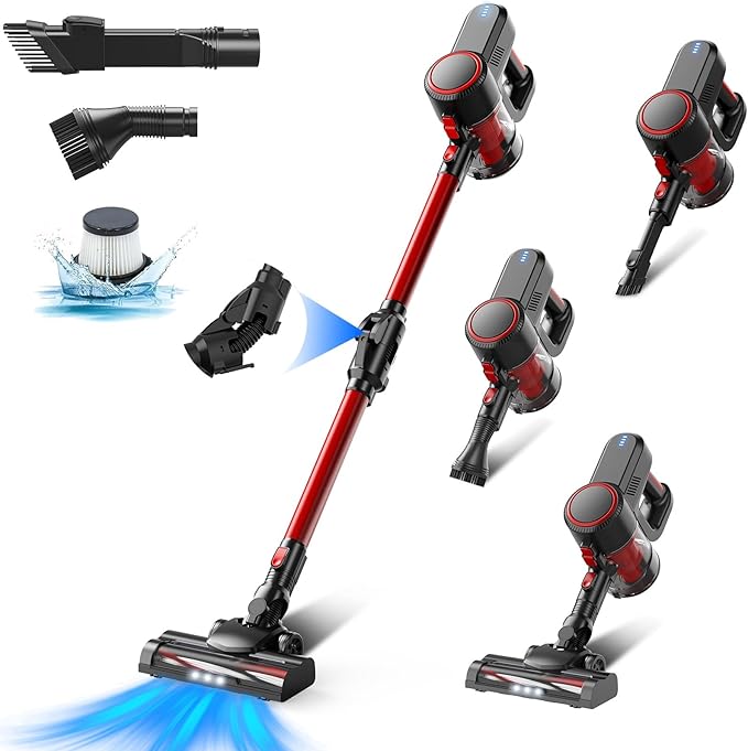 Cordless Vacuum Cleaner with Bendable Wand 100W 12Kpa Powerful Lightweight Stick Vacuum 12000mAh Rechargeable Handheld Vacuum Cleaners Anti-Tangled for Home Pet Hair Hardwood Carpets