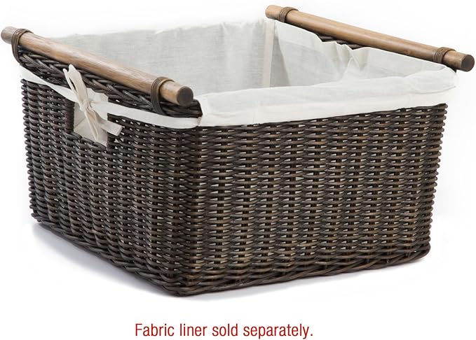 The Basket Lady Deep Pole Handle Wicker Storage Basket Large 15 in L x 15.5 in W x 9.5 in H Antique Walnut Brown