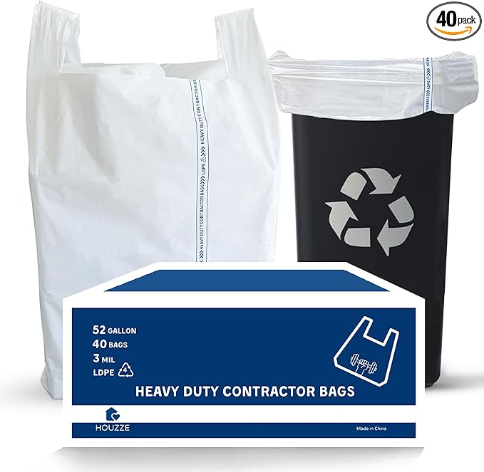 Heavy Duty Contractor Trash Bags with Handles – 52 Gallon 40 Count | 3 MIL Thick Extra Large Garbage Bags for Yard Waste Construction Lawn &amp Commercial Use | Secure Branded Knot for Easy Handl