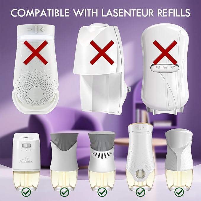 Plug In Air Freshener Starter Kit 12 Refills + 1 Warmer Lavender Vanilla &amp Fresh Linen Scents for Home Bathroom &amp Office Compatible with Air Wick &amp Glade Not Include Glade Plus