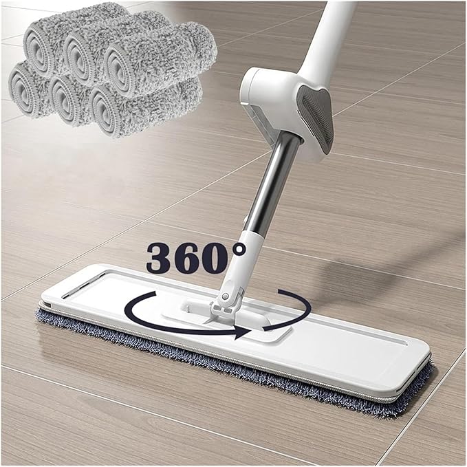 Compatible for Floor Mop 360° Rotatable Mops Microfiber Lazy Reusable Household Hardwood Cleaning Wet Dry Tools(32cm 6clths)