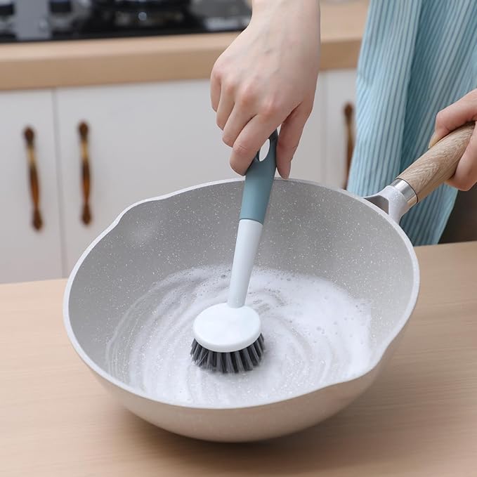 Patelai 24 Pack Kitchen Scrub Dish Brush with Long Handle Dish Scrubber with Stiff Bristles Scrub Brushes for Kitchen Dishes Washing Tools Pots Pans and Sink Cleaning (Celadon)