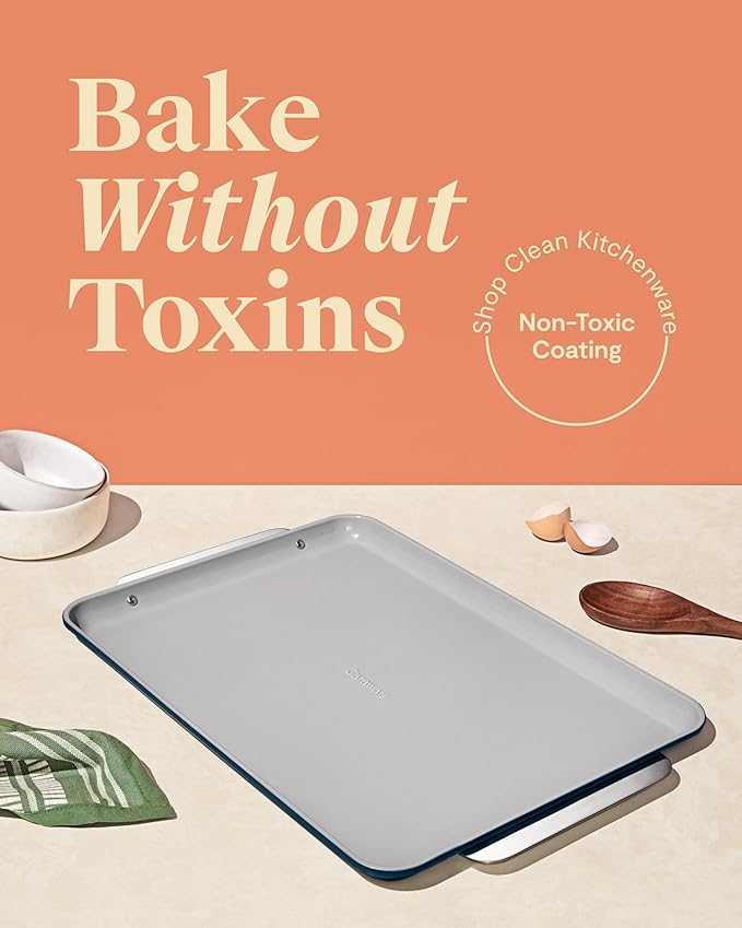 Caraway Non-Stick Ceramic Large Baking Sheet Duo - Naturally Slick Ceramic Coating - Non-Toxic PTFE &amp PFOA Free - Perfect for Baking Roasting and More - Large (18 x 13) - Navy