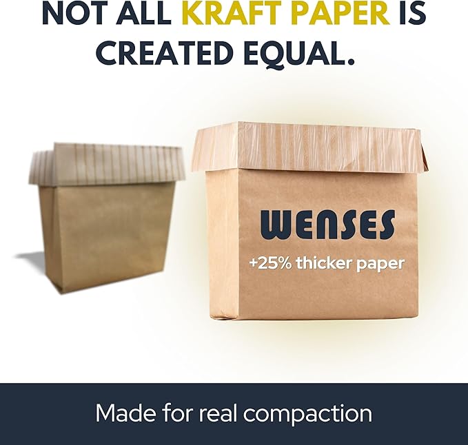 Trash Compactor Bags for Kitchen (24-Pack) 25% Thicker Kraft Paper Compactor Bags with Leak-Proof Liner &amp Sticker Seals