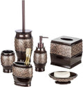 Creative Scents Dublin Brown Bathroom Accessories Set 6-Piece Resin Bathroom Decor Set Includes Toilet Bowl Brush and Holder Tissue Box Cover Soap Dispenser Soap Dish Cup &amp Toothbrush Holder