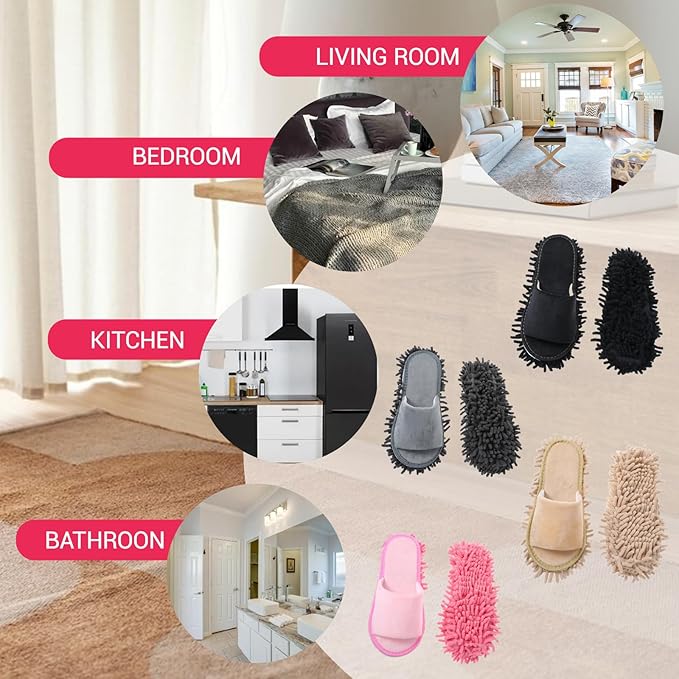4 Pairs Washable Mop Slippers for Floor Cleaning Microfiber Slippers Floor Cleaning Mop Shoes Anti-Slip Detachable Funny Clean Dusting Slipper for Women Home Office Kitchen Floors Dust Dirt