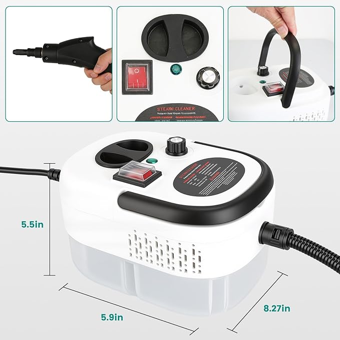 2500W Handheld Steam Cleaner Portable Little Steamer Multifunctional High Temp Steam Clean Machine Powerful Cleaning Tool for Car Furniture Floor Tile Microwave Mattress Bed
