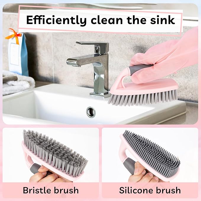 Toilet Brush 2 Pack Toilet Scrubber Brush and Holder Set Bathroom Accessories 14 Pcs Bathroom Cleaning Kit Pink Toilet Bowl Brush and Holder with 5 Brush for Bathroom Bathtub Washbasin
