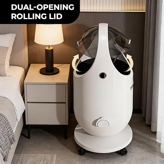 FINCHESCLUB Trash Can with Rolling Lid Small Waste Basket with Removable Wheels Modern Garbage Can for Home Office Bathroom Kitchen Decor - 15L / White