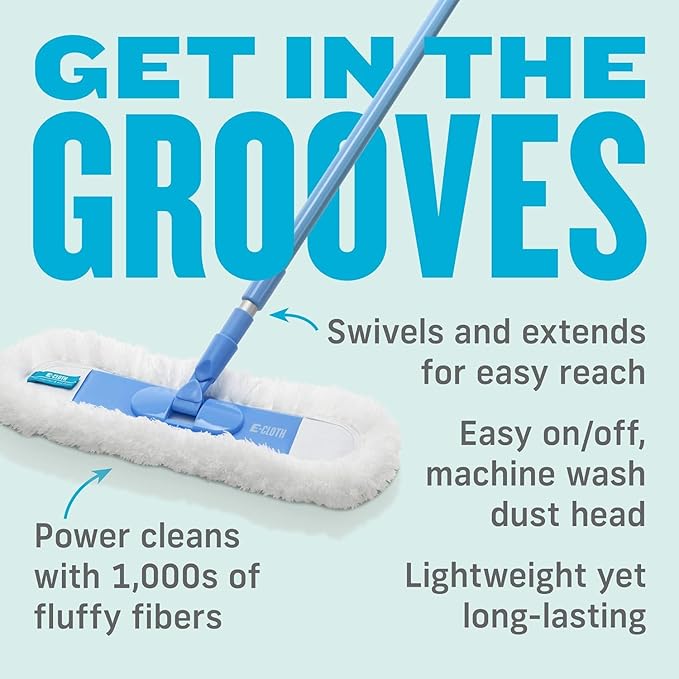 E-Cloth Duster &amp Cleaning Bundle - Microfiber Cloth Set - Includes Flexi-Edge Floor Dusting Mop High Performance Dusting Cloth &amp Glove Cleaning Wand and Replacement Mop Head