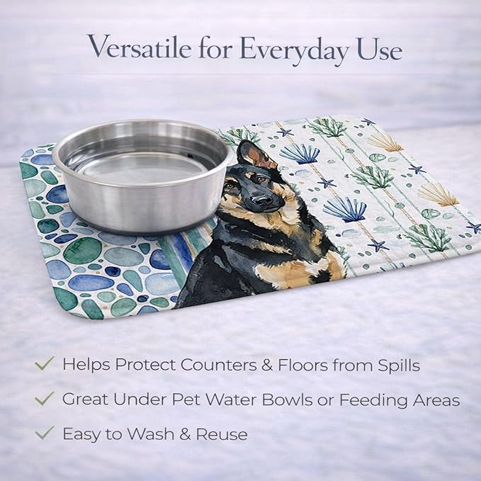 Caroline's Treasures Black and Tan German Shepherd Coastal Sea Glass Dish Drying Mat Absorbent Dish Drying Mat Pad for Kitchen Counter Dish Drainer Mat for Countertop 14 x 21 Multicolor