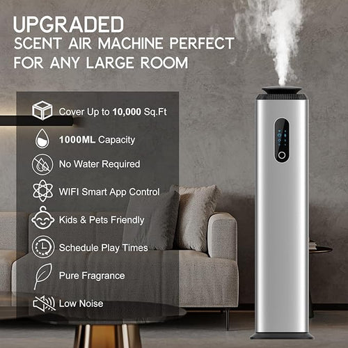 1000ML- Tower Hotel Scent Diffuser with WiFi App Control for Whole House - Commercial Diffuser Machine Cover 10000 Sq Ft - Scent Air Machine &amp Waterless Essential Oil Diffuser for Large Room - Sil