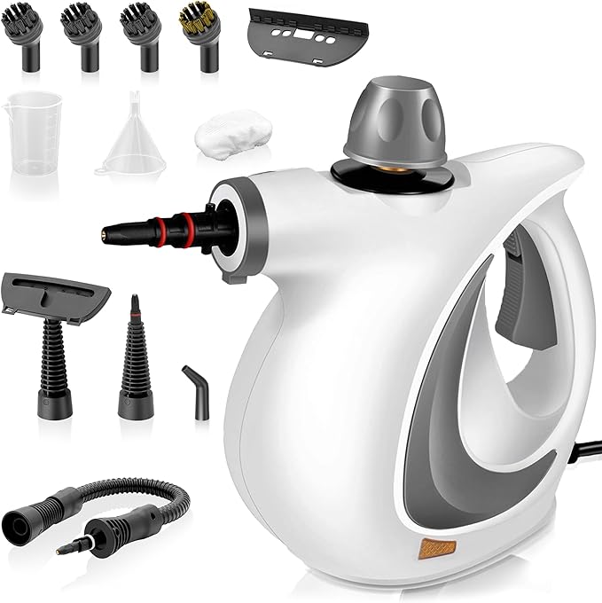 Steam Cleaner Pressurized Multi-Surface Natural Handheld Steam Cleaner for home with 12pcs Accessories &amp Safety Lock – Steamer for Cleaning Home Use Tile Grout Windows (dark gray)
