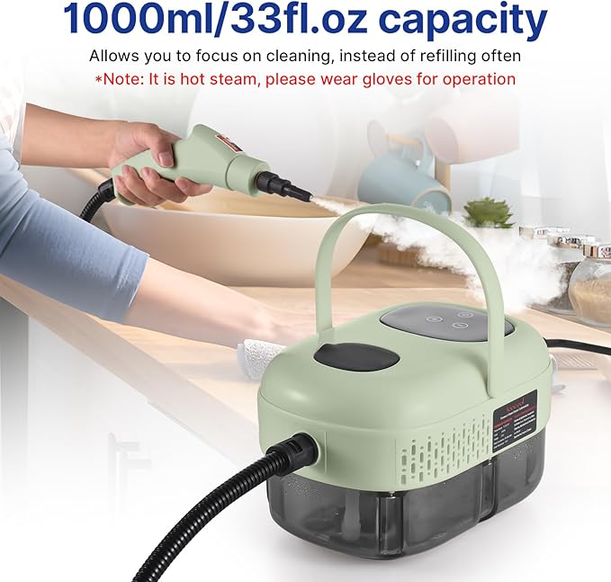 Pressurized Handheld Multi-Surface Steam Cleaner with 8pcs Accessories Smart Touch Screen 6 Levels Adjustable Deep Cleaning Steamer with Portable Handle for Clothes Car Glass Window Kitchen
