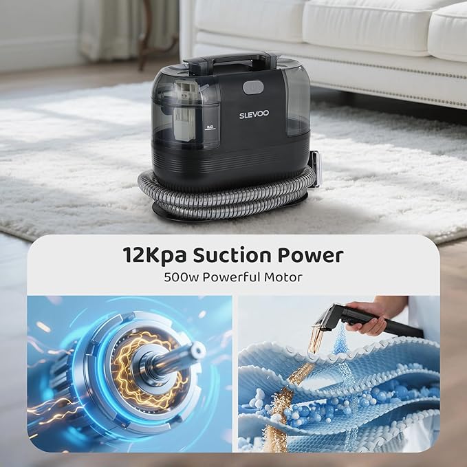 500W Powerful Carpet Cleaner Machine - 12Kpa Strong Suction Portable Upholstery Cleaner For Pet Accident Rugs Carpet And Upholstery