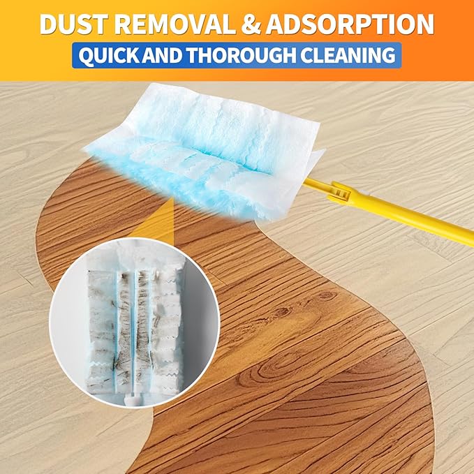 60 Count Electrostatic Duster Refills Compatible with Swiffer DusterMulti-Surface Dusting RefillsMicrofibre Dusters for Cleaning with 1Pcs Retractable HandleUnscented