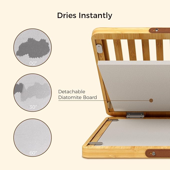 Wealone Stone Dish Drying Mat for Kitchen Counter Fast Drying Diatomaceous Earth Stone Mat Bamboo Foldable Case Design Pad Dish Rack Water Absorbing Instant Dry Sink Rack for Dishes Cups and More