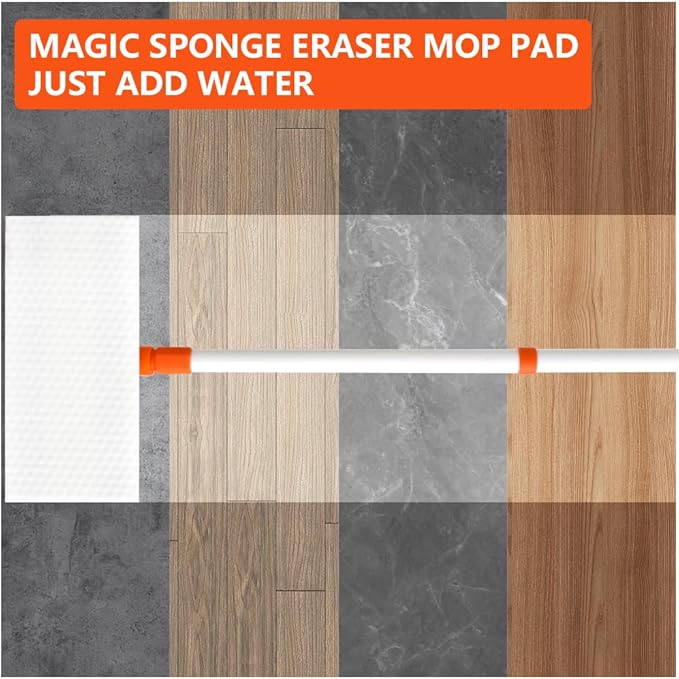 Mops for Floor Cleaning55 Handle with 10 Flat Head with 4 Magic Sponge Eraser Pads、2 Microfiber Pad and 50 Dry Cleaning Clothsfor Mopping Home Bathroom Kitchen