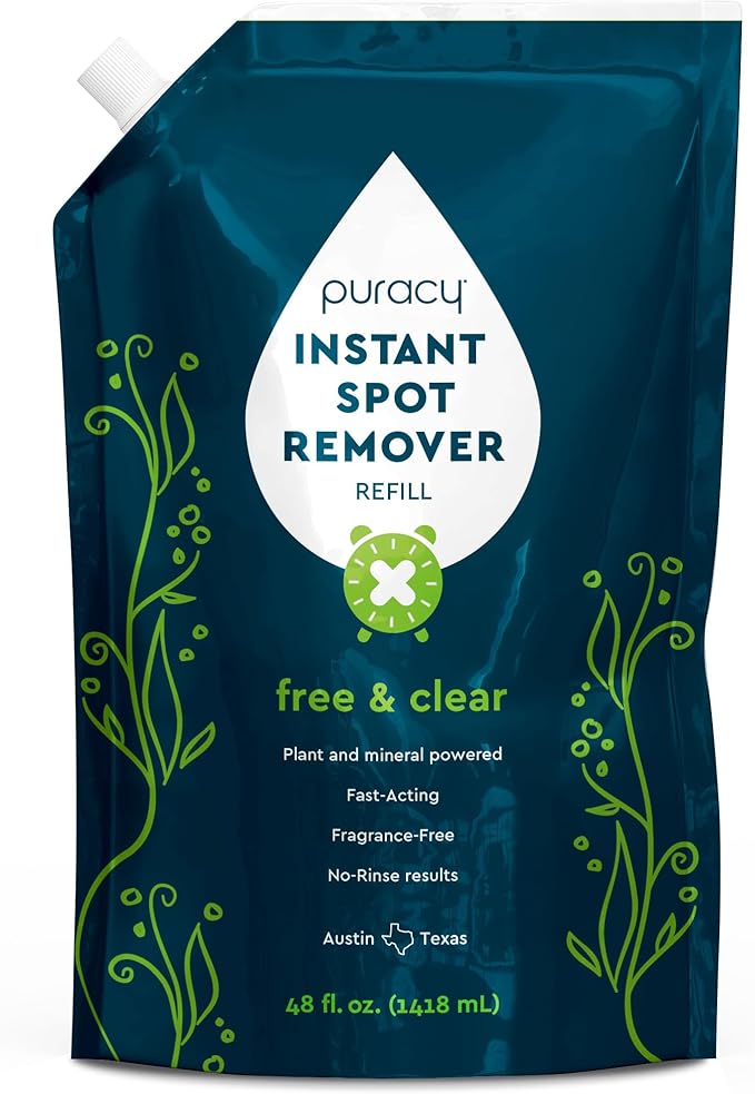 Puracy Laundry Stain Remover for Clothes Laundry - Carpet Stain Remover Carpet Spot Cleaner Couch Stain Remover - Clothes Spray Free &amp Clear - Instant Spot Remover 48 Fl Oz (Pack of 1)