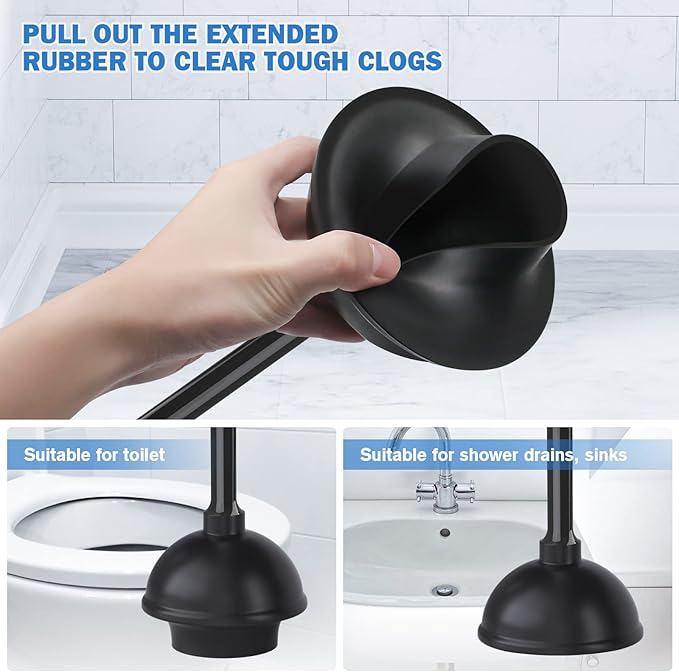 Toilet Plunger and Brush Bowl Brush and Heavy Duty Toilet Plunger Set with Ventilated Holder 2-in-1 Bathroom Cleaning Combo with Modern Caddy Stand for 5.7-inch Toilet Drain(Black 2 Set)